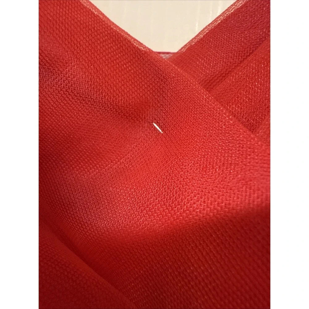 Vtg Red Chiffon Union Made Full Maxi Sweetheart Prom‎ Party Dress Puff Sleeves - Picture 13 of 16